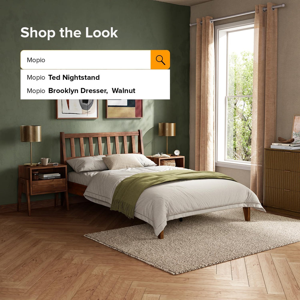 mopio Ted Full Bed Frame, Headboard, Platform Bed (Solid Wood, Slatted)