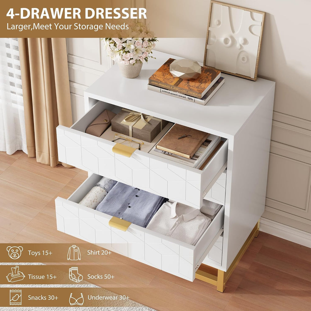 IDEALHOUSE White 4 Drawer Dresser for Bedroom,Modern Small Dresser