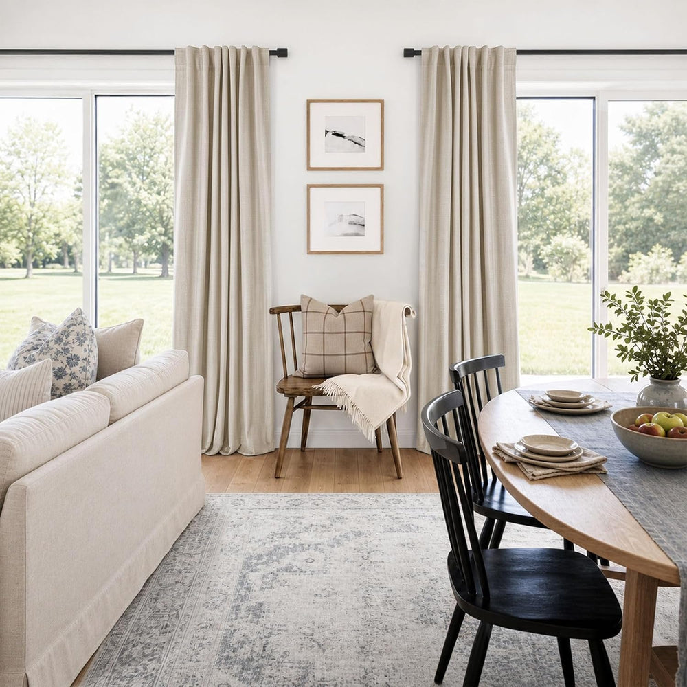 Linen Total Blackout Curtains for Bedroom Living Room 102 Inch, Cream