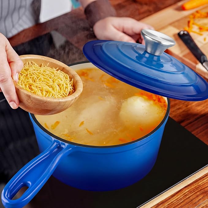 2 Quart Saucepan with Lid, Leonyo Enameled Cast Iron Dutch Oven Pot, Non Stick - Image 7