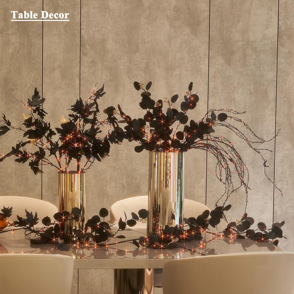 Birchlitland Halloween Black Maple Garland with Lights Timer 48 LED Orange an...