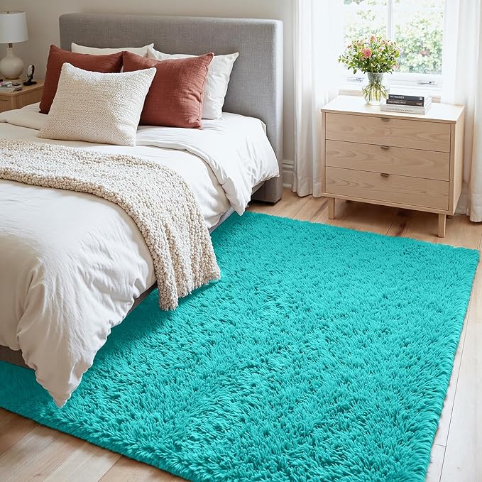 4x6 Area Rugs for Living Room Rug: Soft Fluffy Shag Teal Blue Rugs for Bedroom - Image 2