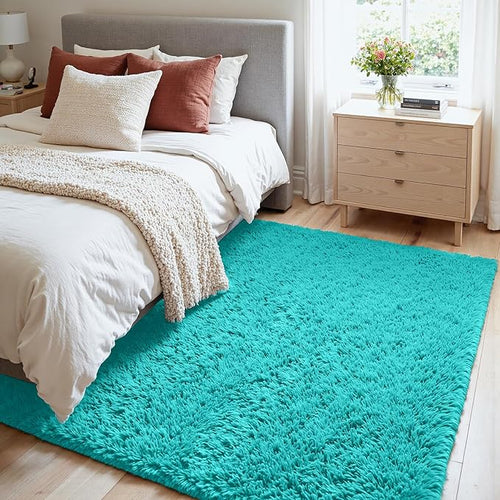 4x6 Area Rugs for Living Room Rug: Soft Fluffy Shag Teal Blue Rugs for Bedroom - Image 2