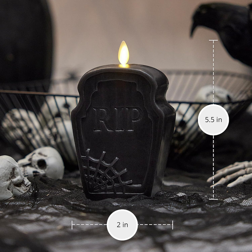 Luminara Black Flameless Candle RIP Tombstone Figural (2" x 5.5") M...