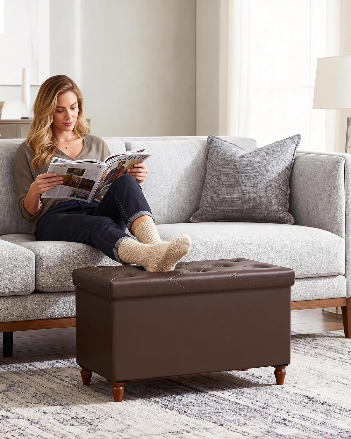 30 inches ottoman with storage, folding bench with shown in use