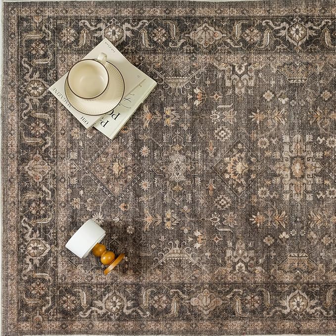 2'6x12 Washable Runner Rug for Hallway Kitchen Vintage Brown Non Slip Low Pile - Image 9