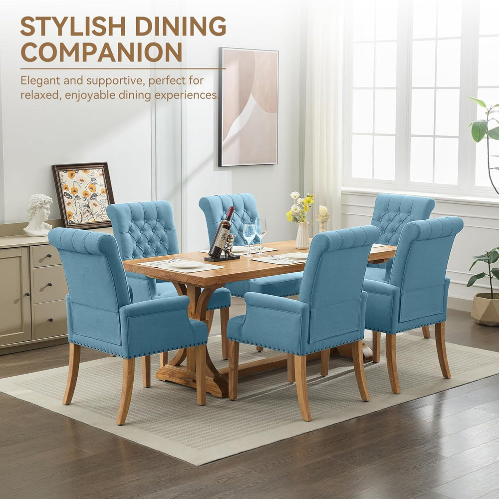 Dining Chair with Arms, Upholstered High Back Dining Room Chairs, Blue