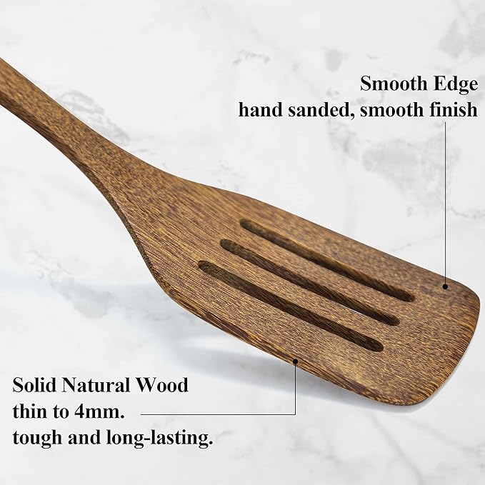 Wooden Spatula for Cooking 12 Inches Wood Spatula Slotted Turner Cooking - Image 2
