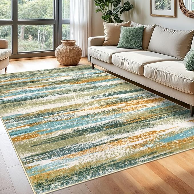 Lansny Modern Abstract 6x9 Machine Washable Living Room Rug Non-Slip Soft by lansny