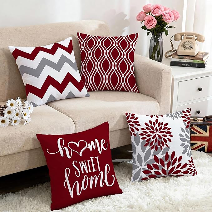 Hexagram Geometric Burgundy Pillow Covers 16x16 Set of 4, Decorative Outdoor - Image 5