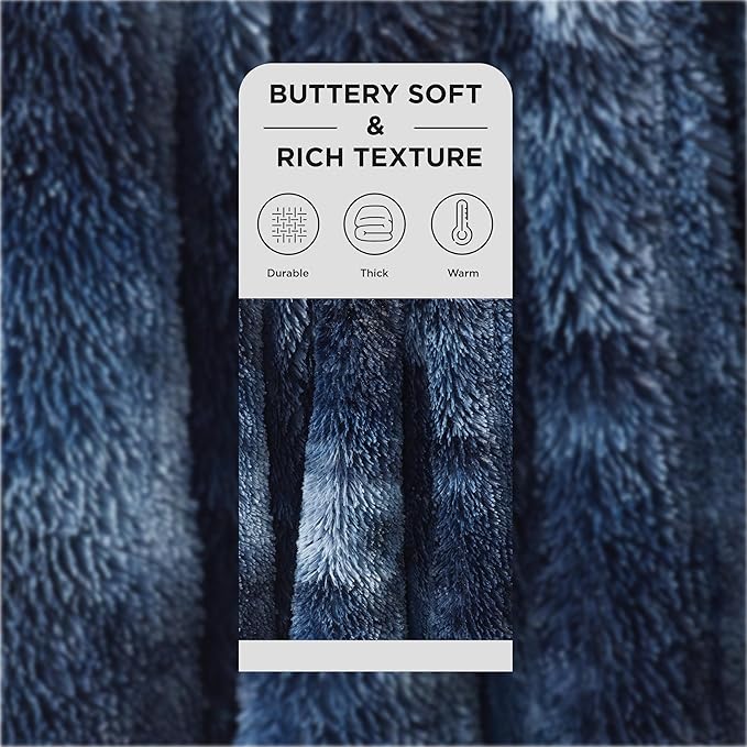 Bedsure GentleSoft Fluffy Navy Blue Throw Blanket, Tie Dye Blue Decor Navy Gifts - Image 2