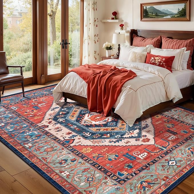 SERISSA Washable Rugs 6x9 Area Rugs, Large Non-Slip Boho Living Room Rust Rug - Image 3