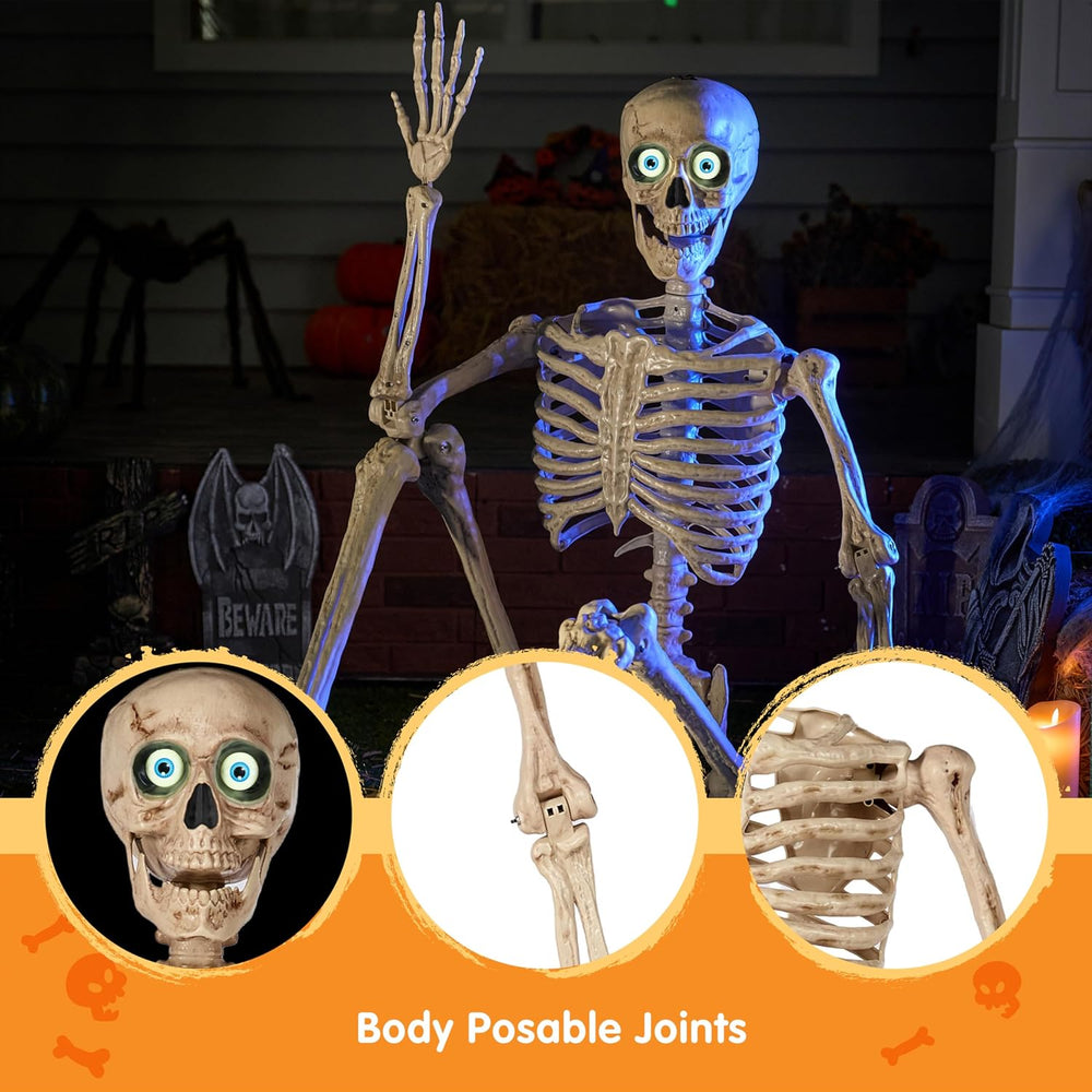 JOYIN 6.9 FT Halloween Posable Skeleton Life Size, Voice Sensing Blink Eyes M...