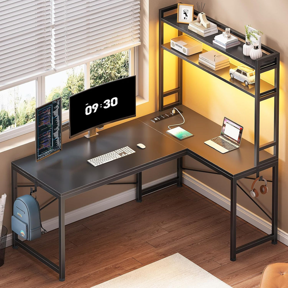 SEDETA L Shaped Gaming Desk, Reversible 45.3” Small Corner Desk with Power Ou...
