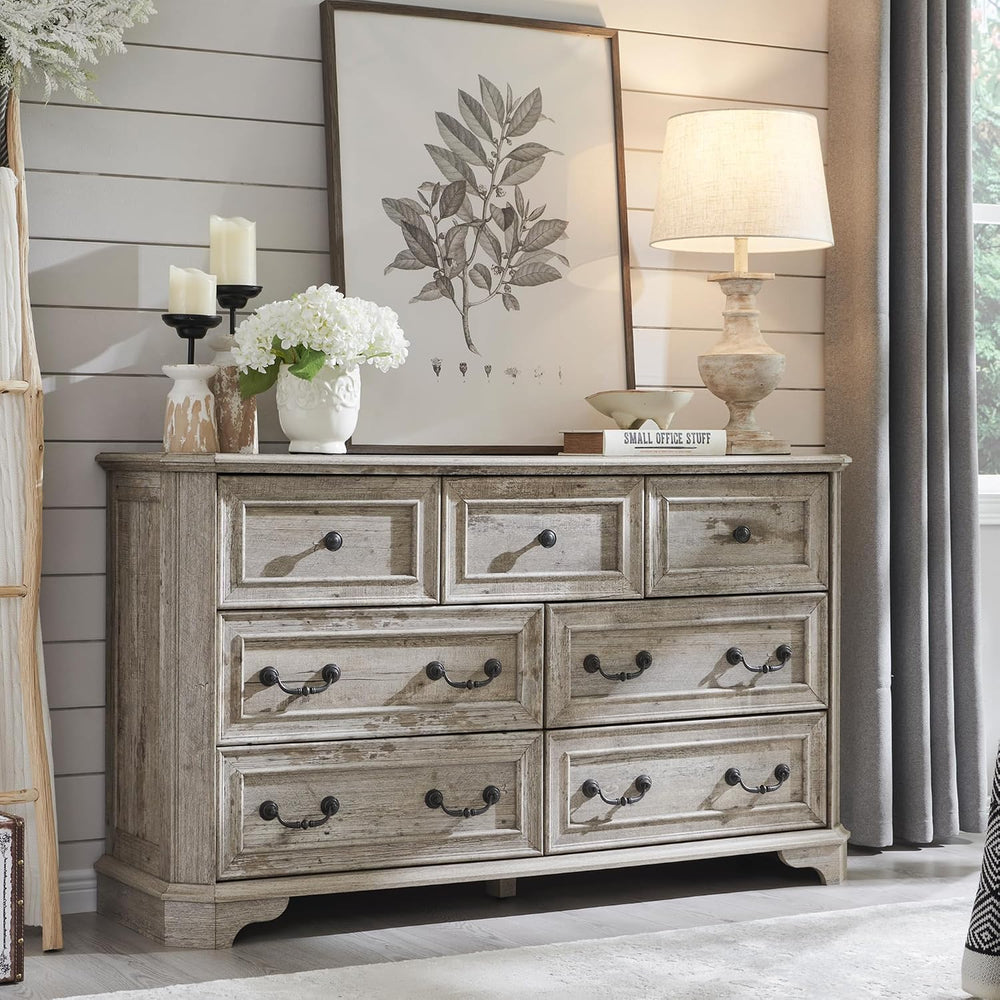 T4TREAM Farmhouse 7 Drawers Dresser for Bedroom, 54" Wide Wood Rustic Ch...