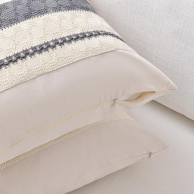 Fancy Homi Set of 1 Neutral Grey Farmhouse Big Decorative Throw Pillow Covers - Image 3