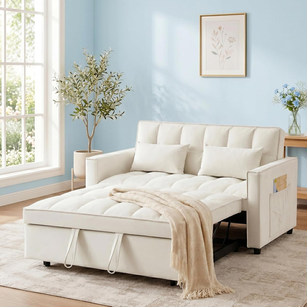 3 in 1 Pull Out Couch Bed, Convertible Futon Sofa Bed, Velvet Sleeper Lovesea...