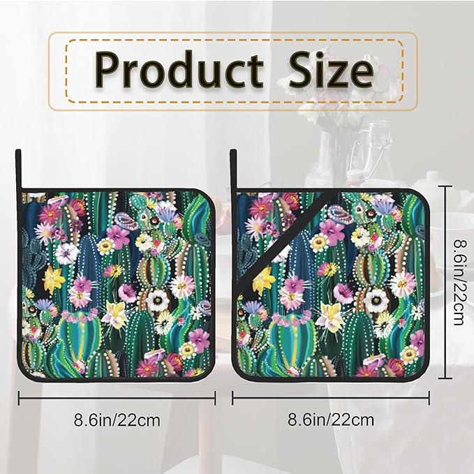 Blooming Cactus Succulents Flowers Pot Holder Set of 2, Heat Resistant - Image 2
