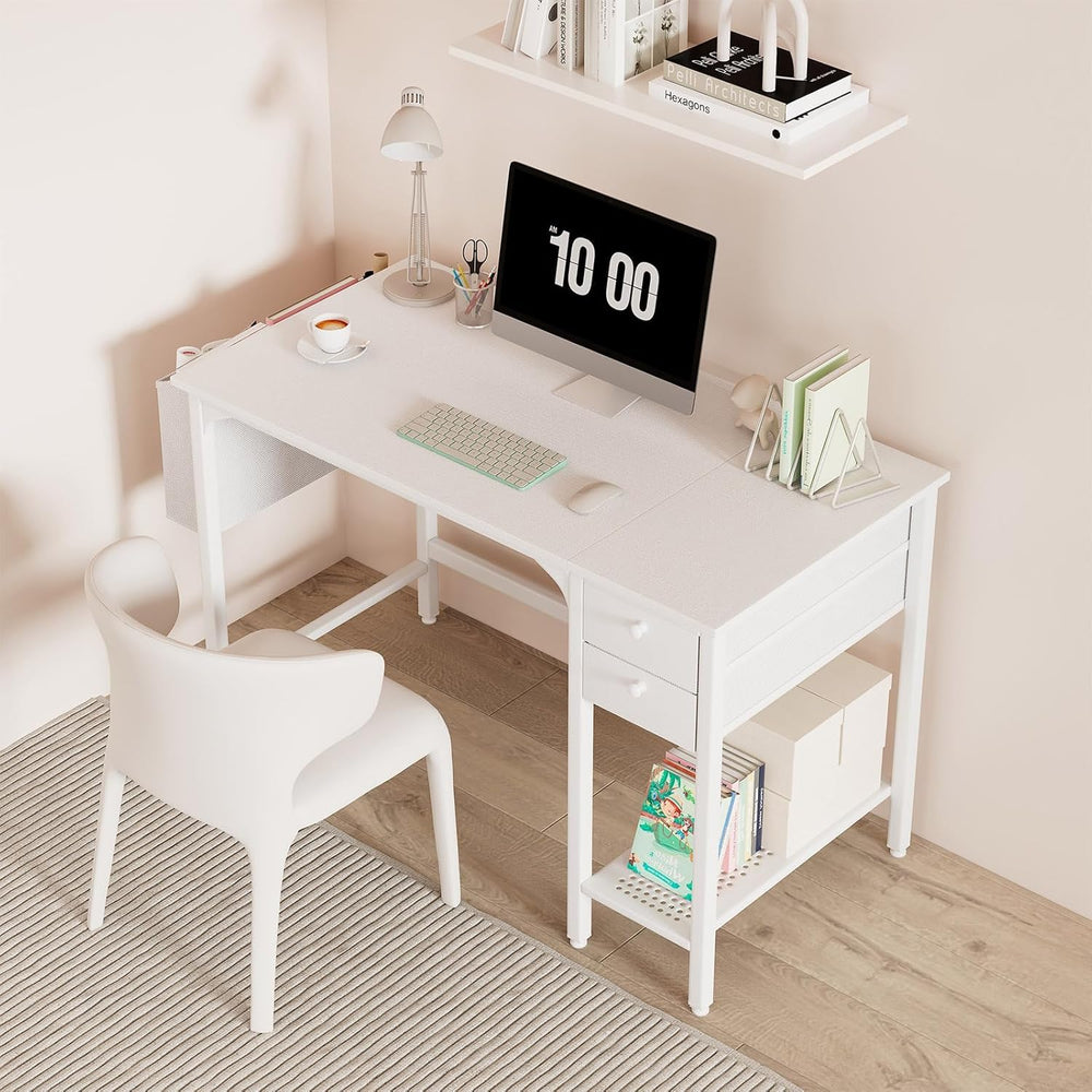 Lufeiya White Small Desk with Drawers - 40 Inch Computer Desk for Small Space...
