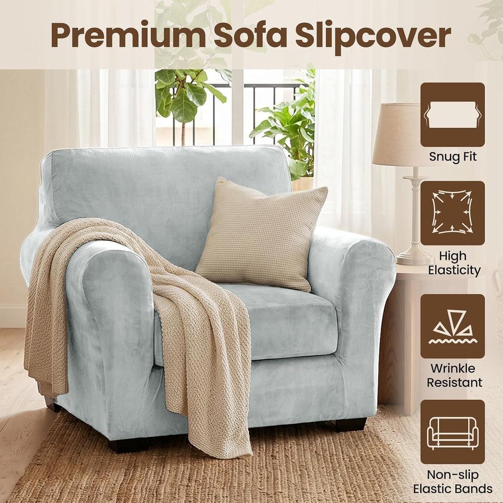 XINEAGE 2-Piece Velvet Armchair Sofa Cover,Couch Covers for Dog,Silver Gray