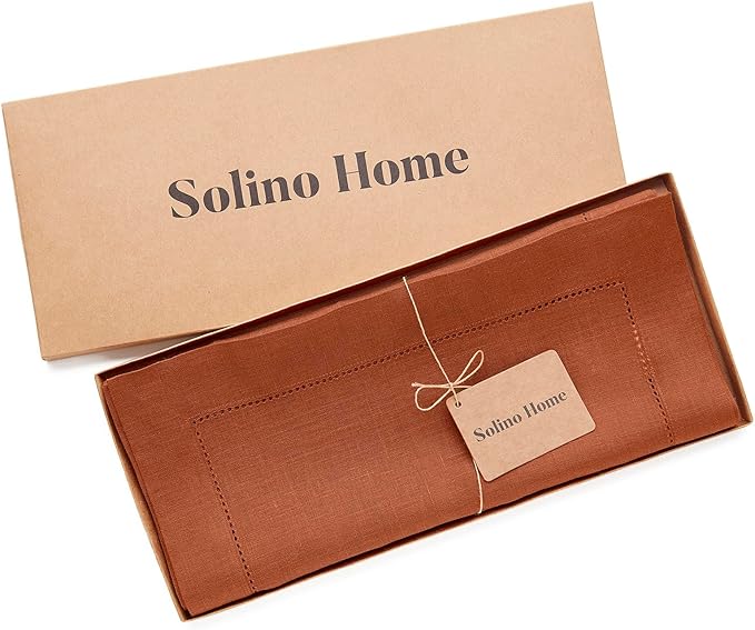 Solino Home Linen Table Runner 108 Inches Long - 100% Pure Linen Cinnamon Tab...