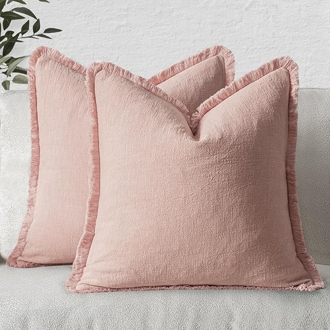 MIULEE Valentines Decorative Throw Pillow Covers Neutral Linen Fringe Throw by MIULEE