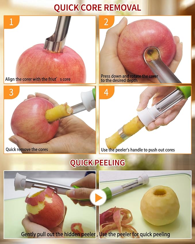 2 in 1 Apple Corer and Peeler Tool, Fruit Vegetable Corer and Peeler Tool - Image 4