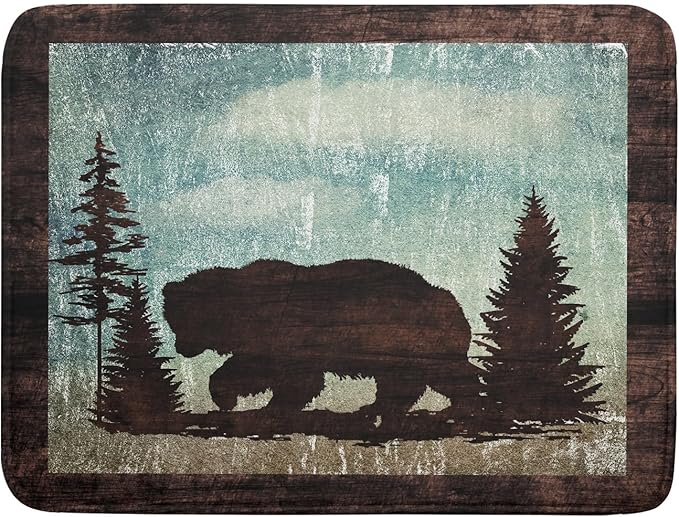 Giwawa Retro Brown Bear Forest Cabin Dish Drying Mat Countertop 18x24 Fall Blue by Giwawa