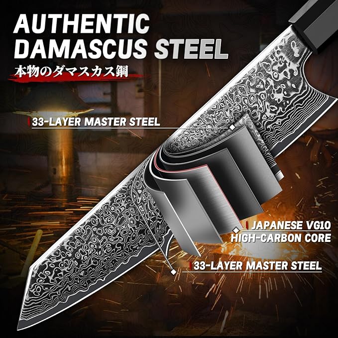 TIVOLI Damascus Japanese Kiritsuke Knife 8 inch, Hand Forged 67 Layers Damascus