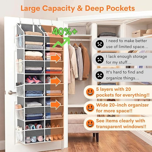 2 Pack Over the Door Organizer 5 Tiers, Extra Large Behind Door Storage of 10 - Image 2