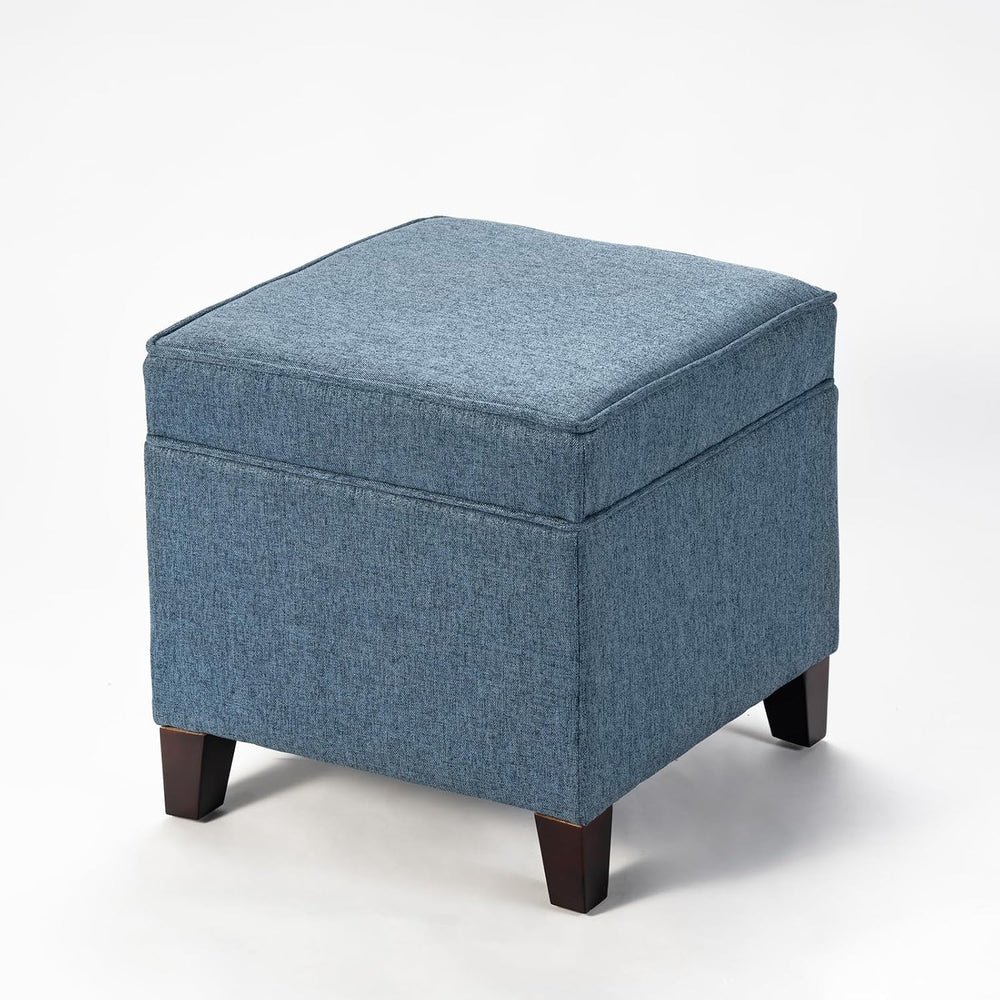 Linen Storage Ottoman with Wooden Legs, 17" Square Upholstered Flip-Top ...
