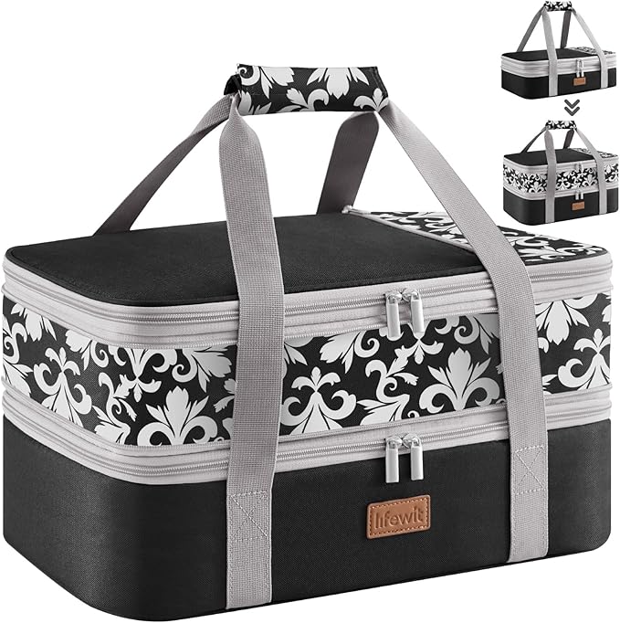 Lifewit Insulated Double Decker Casserole Carrier, Expandable Lasagna Lugger by Lifewit