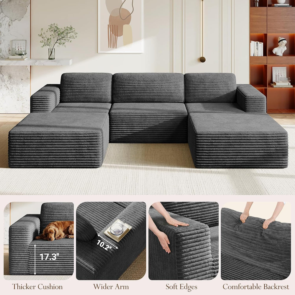 Vesgantti 119" Oversized U-Shaped Modular Sectional Sofa, Corduroy Cloud...