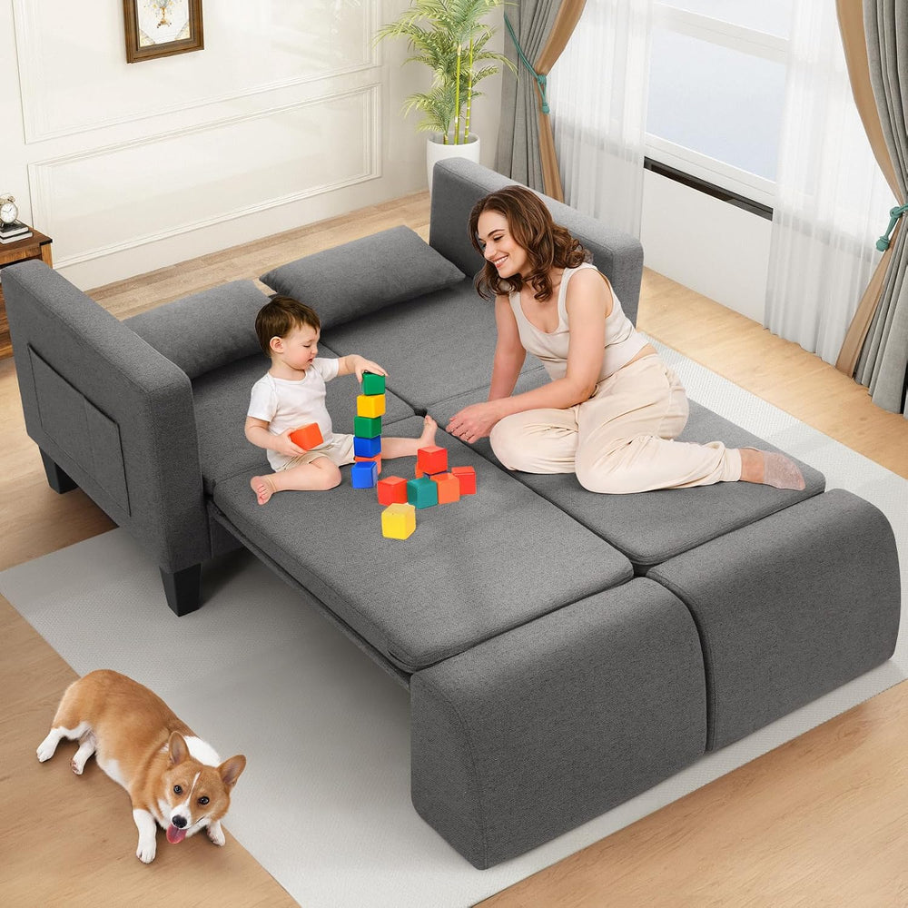 6-in-1 Convertible Sofa Bed, 58" Loveseat Sleeper Sofas, Gray