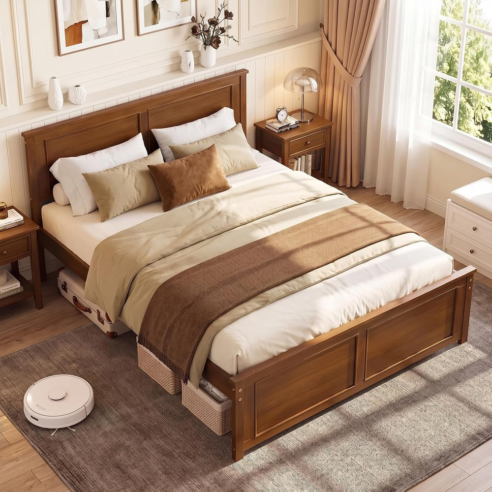 GIANTEX Full Size Bed Frame with Headboard & Footboard, Walnut