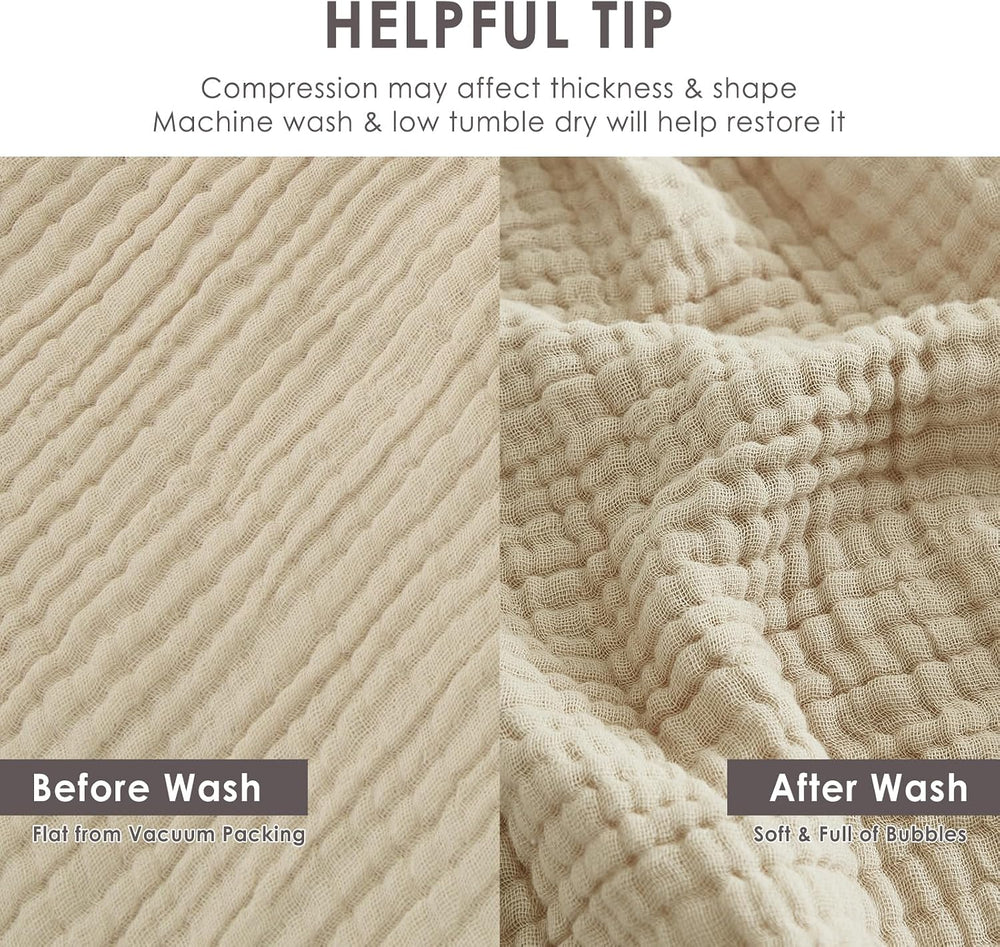 EMME Muslin Blankets for Adults Twin Size Breathable Soft Beige 60" x 80...