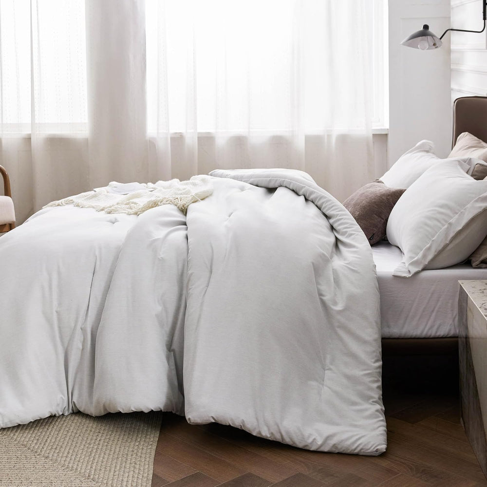 Bedsure Gray White Super King Comforter Set, Cationic Dyed Bed Set 3 Pcs
