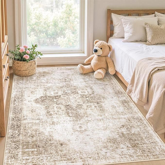 Area Rug 3x5 Washable Rug, Vintage Boho Medallion Entryway Rug Non-Slip Soft - Image 2