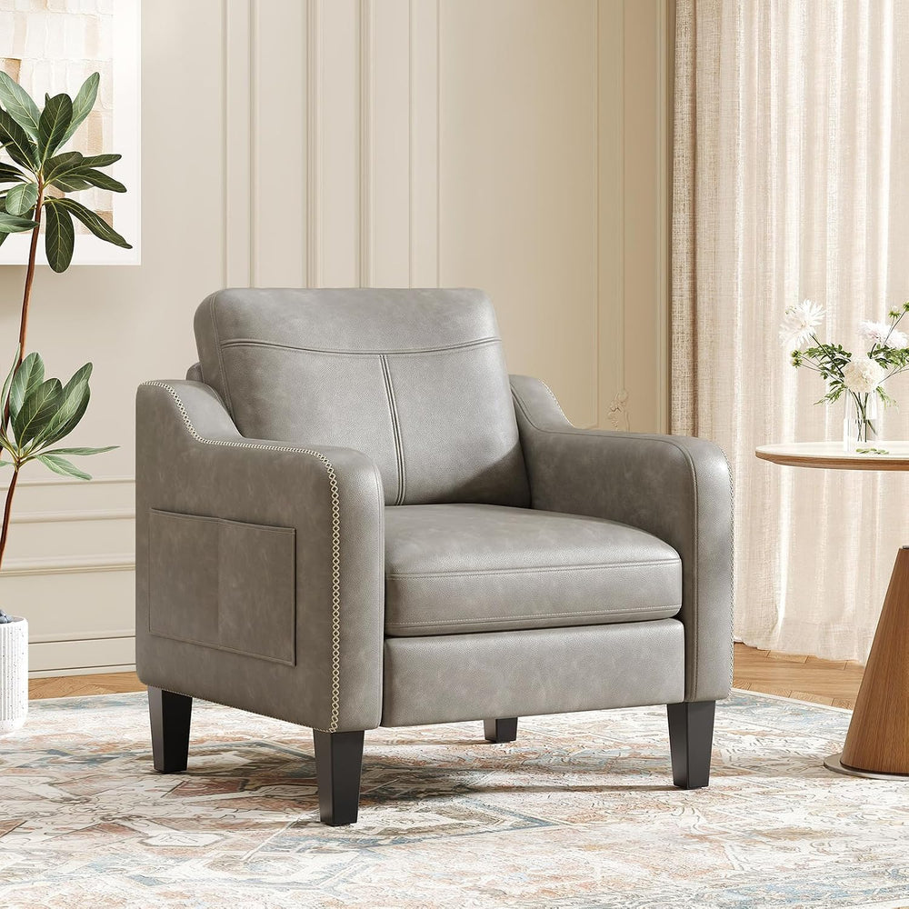 MALOL PU Leather Accent Chair, Mid-Century Modern Living Room Armchair Sofa w...