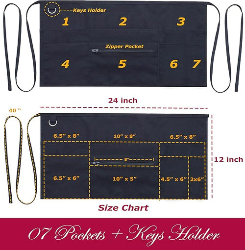 7 Pockets Server Aprons with Zipper Pocket - Image 2
