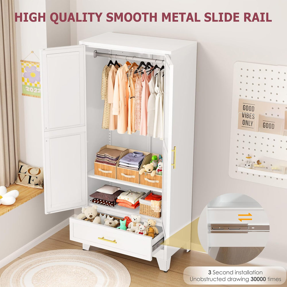 GAIOUS Metal Armoire Wardrobe Closet Cabinet with 2 Doors and Drawer, 71"