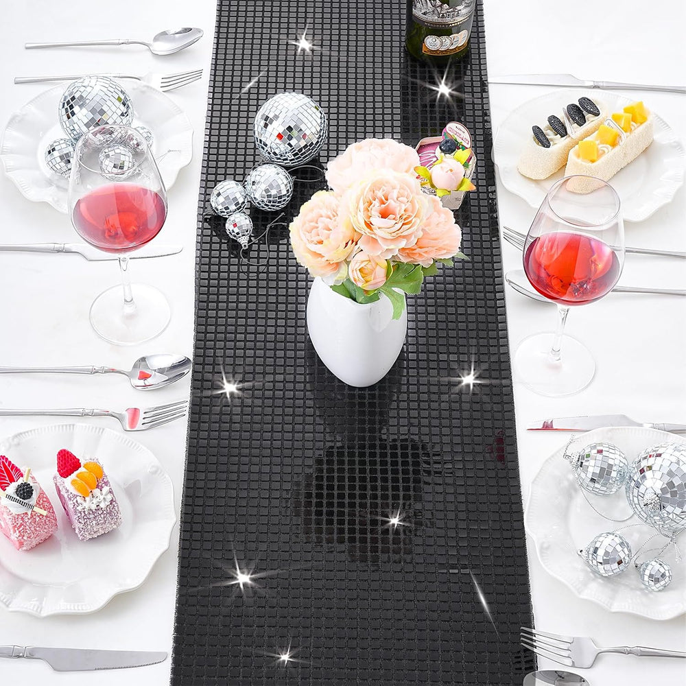 Disco Party Table Runners 6 Packs 12 x 72 Inches - Black Sequin Table Runners...