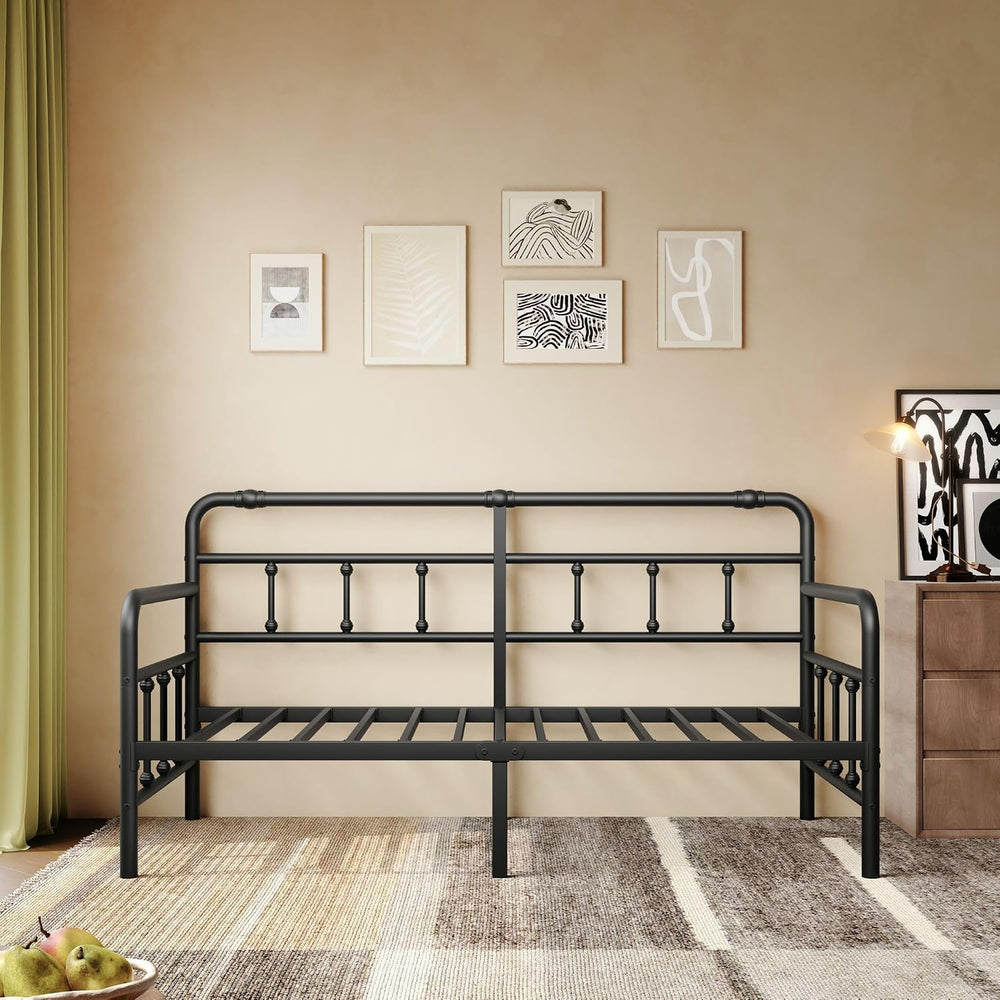 14 Inch Daybed Twin Metal Bed Frame with Headboard (Art Deco)