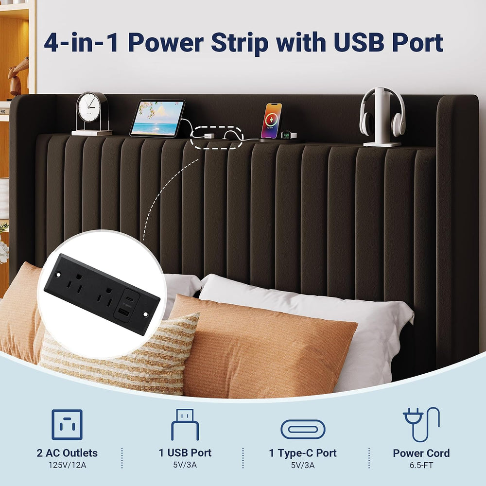Allewie Full Lift Up Storage Hydraulic Bed Frame,Charging Station,Black