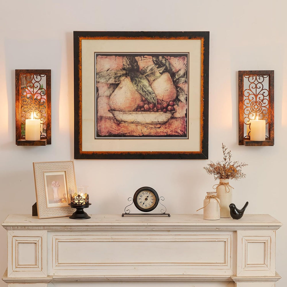 Mirrored Browm Wall Candle Sconces Set of 2 with Scrollwork Design
