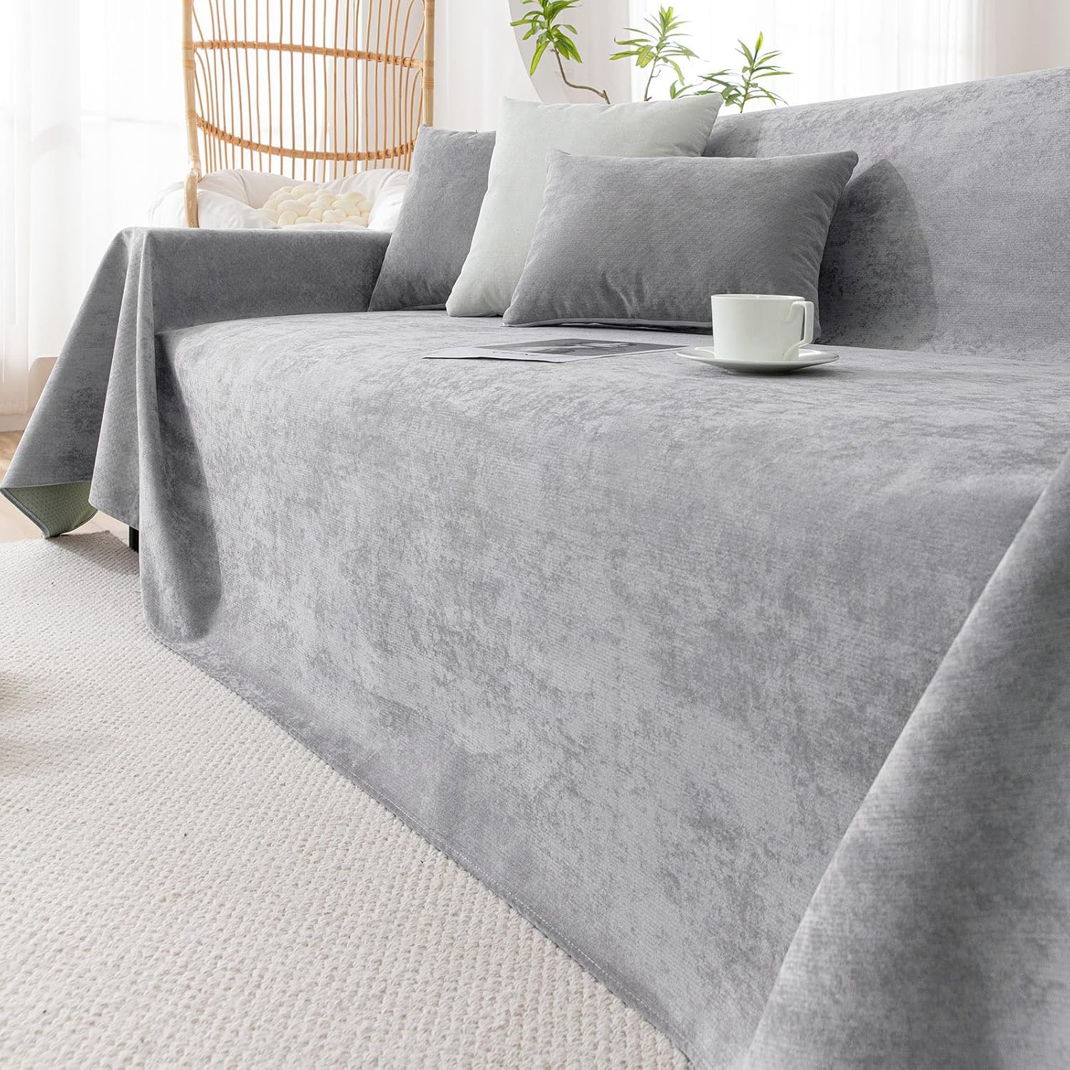VClife Couch Covers Anti Scratch Sofa Covers for 2 Cushion Couch Sofa, Waterproof Pet Couch Cover for Dog Cat, Washable Couch Slipcover Modern Gray Sofa Cover Throw Furniture Protector, 71"X102"