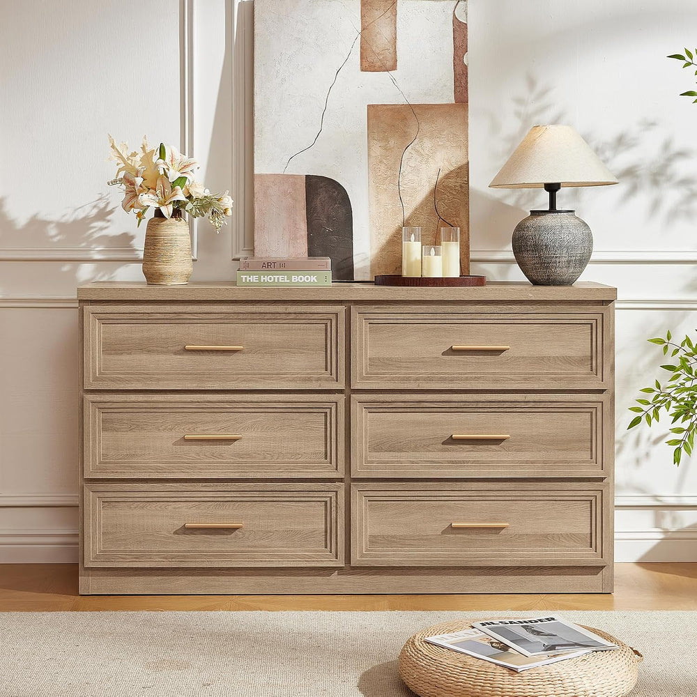 RWYHG 3 Piece Dresser for Bedroom Set Furniture Wood Closet Gold Handle