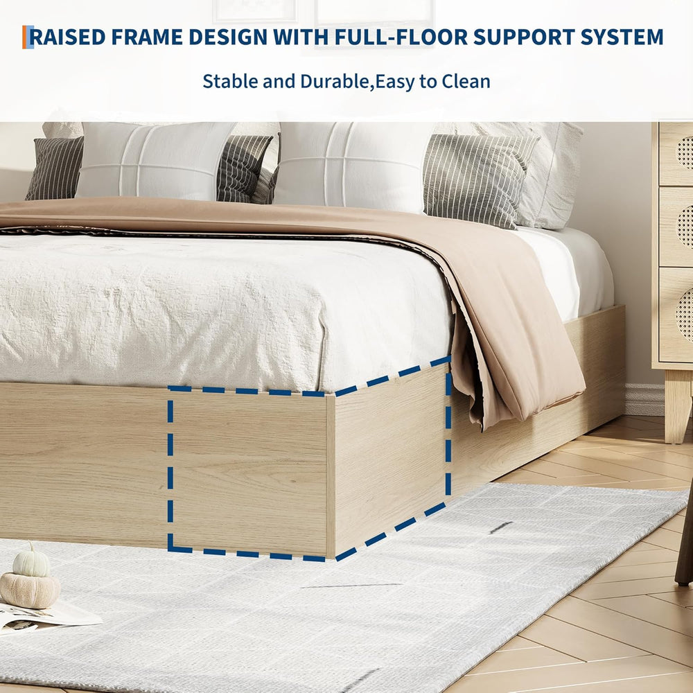 IDEALHOUSE Full Bed Frame with 2 Storage Drawers,Wooden Floor Bed Frame