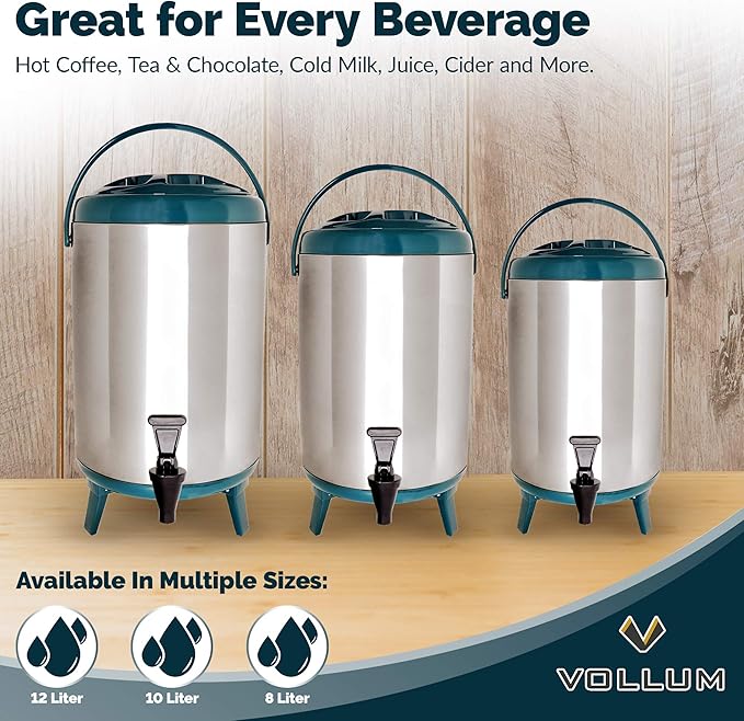 Vollum Stainless Steel Insulated Beverage Dispenser – Insulated Thermal Hot and - Image 5