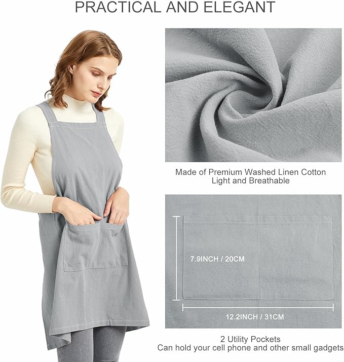 ELEZAY Aprons for Women with Pockets Plus Size Comfort Cross Back No Tie Cotton - Image 4